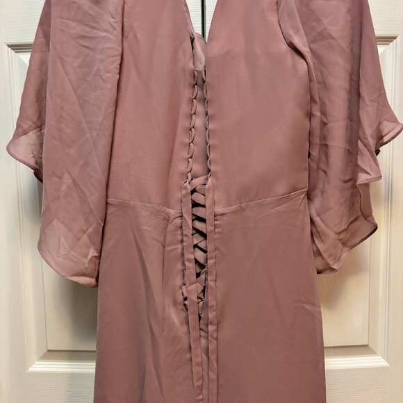 NWT Mauve Chiffon Evening Dress – Size 16 – Ruched Waist – Rhinestone - Picture 3 of 6